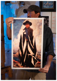 Sean Diediker Artist holding fine art reproduction Medicine Man