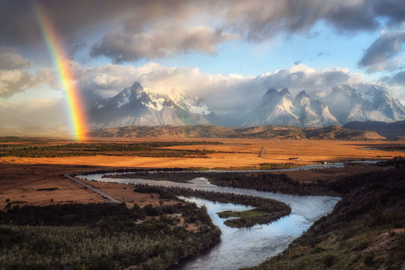 Rainbow over Torres Del Paine, Patagonia, Chile. Canvasing The World with Sean Diediker shows professional artist capturing images along the way. 